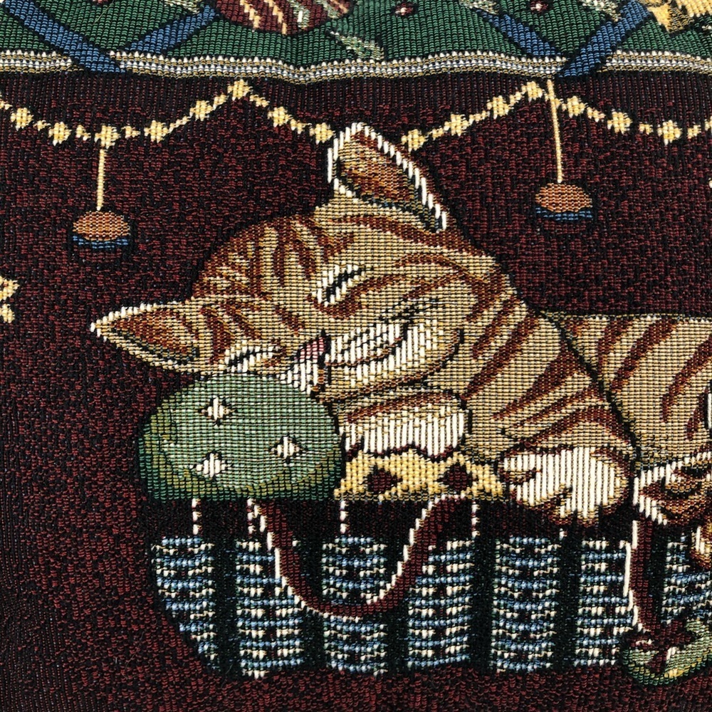 Vintage cottage core Christmas cat vest and pillow set Green and burgundy size L - Picture 5 of 11